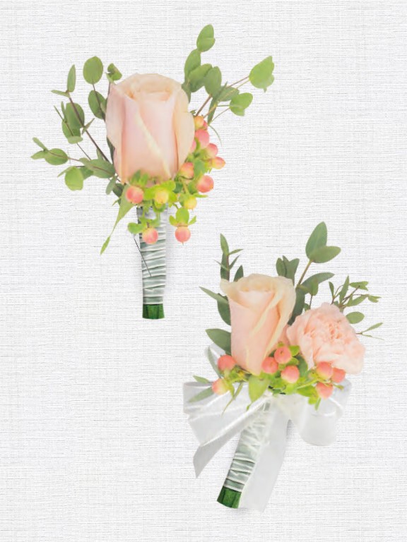 LIVING CORAL 7 - 16 CORSAGE & BOUTONNIERE